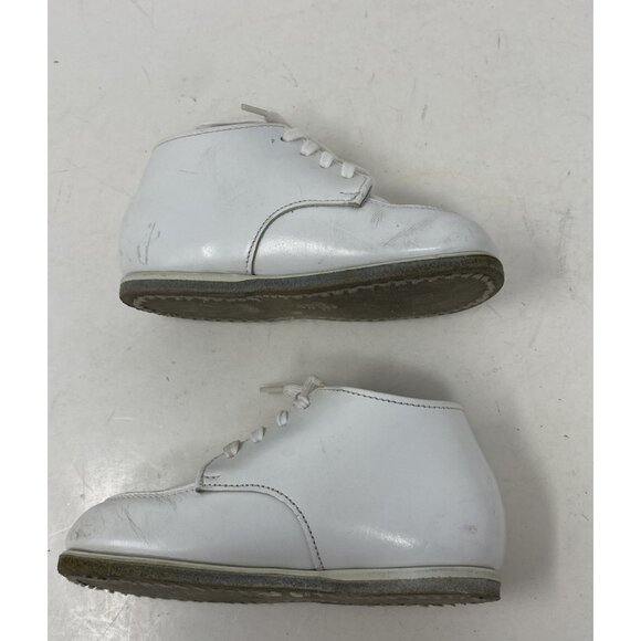 Vintage Stride Rite Hard Sole Baby Shoes Size 5-1/2 EE White Leather Made in USA - Picture 4 of 10